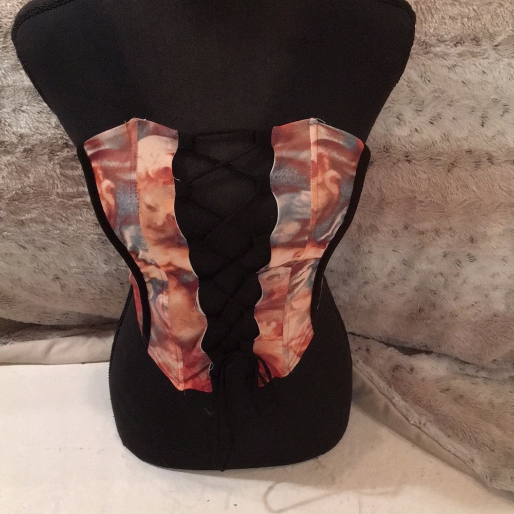 Stylish Black and Multicolor Lace-Up Crop Top